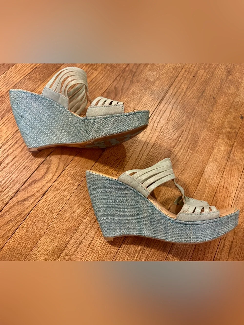 Born Pale Turquoise Strappy Wedge Sandals